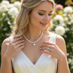 CUBIC ZIRCONIA COLLECTION - PEARL ELEGANCE NECKLACE - CZNK191 gold