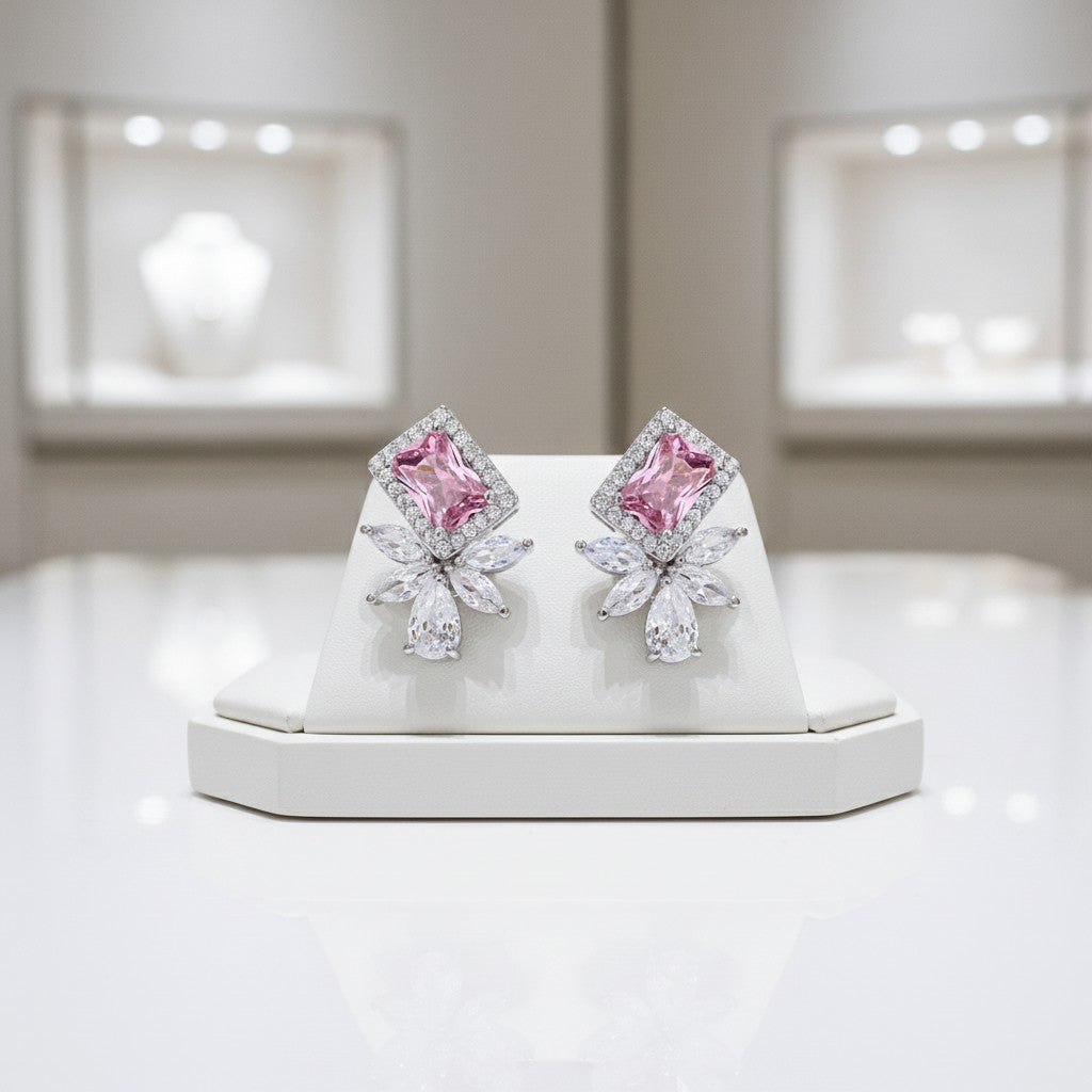 CUBIC ZIRCONIA COLLECTION - STARLET DAZZLE EARRINGS - CZER737 PINK