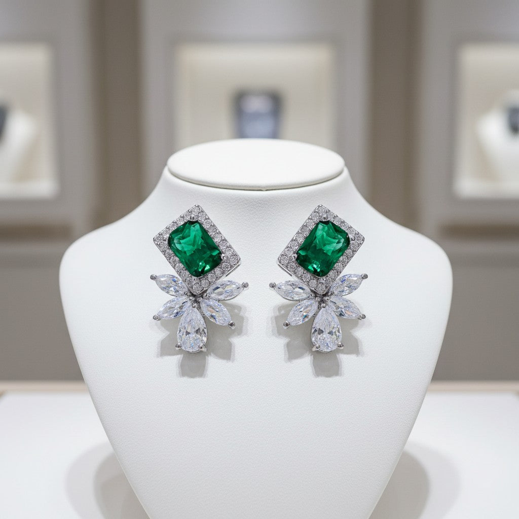 CUBIC ZIRCONIA COLLECTION - STARLET DAZZLE EARRINGS - CZER737 EMERALD