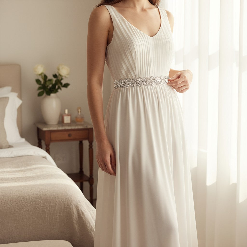 ATHENA COLLECTION - GATSBY GLAM BRIDAL BELT - BELT 49 SILVER