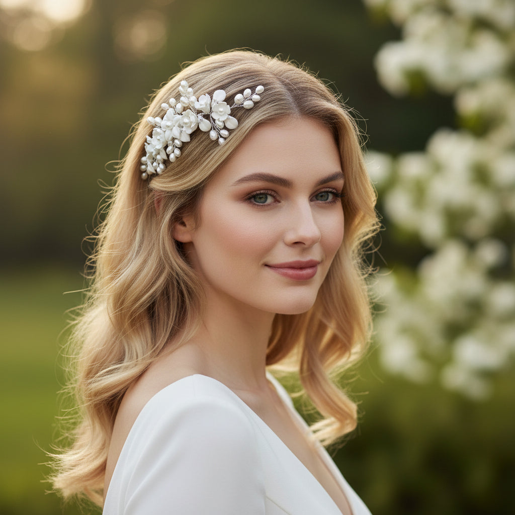 ATHENA COLLECTION - FRESHWATER PEARL HAIR COMB - HC281 SILVER