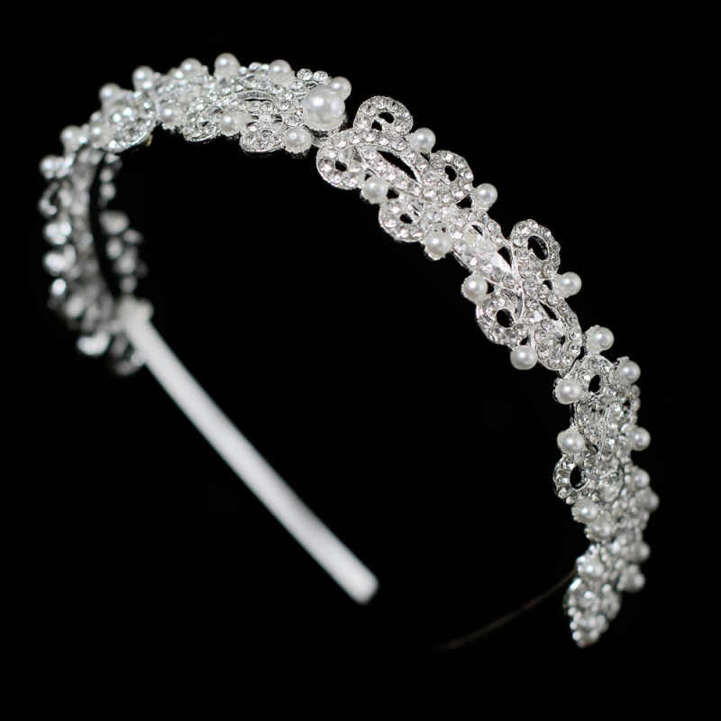 ATHENA COLLECTION - VINTAGE PEARL HEADBAND - AHB176 SILVER