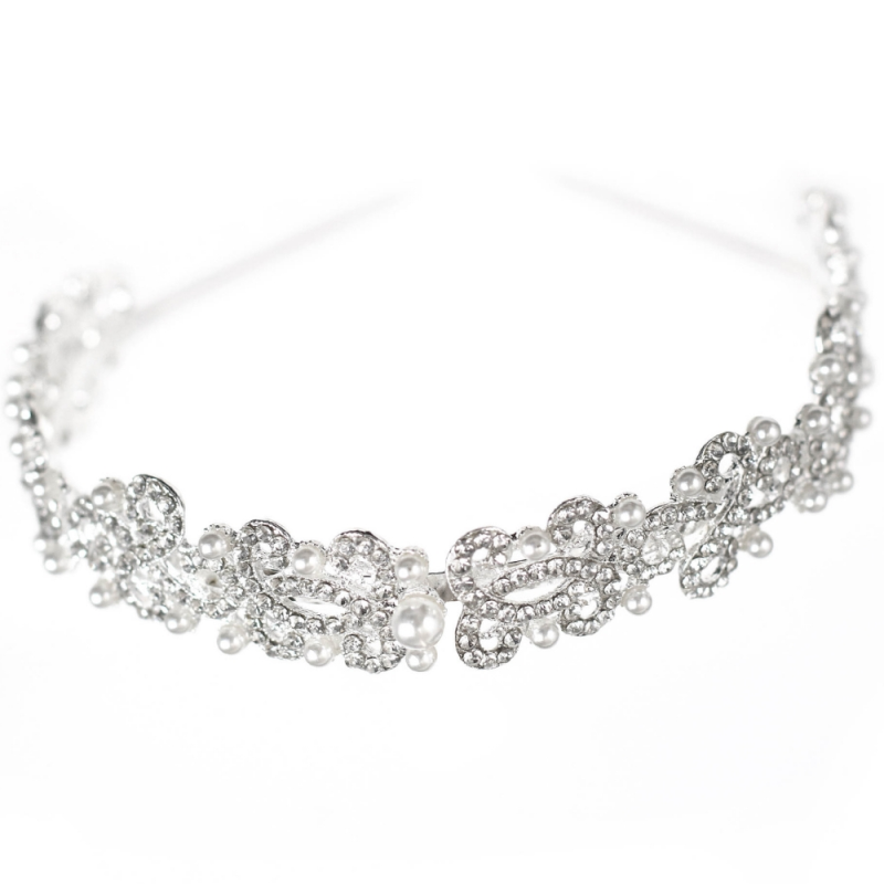 ATHENA COLLECTION - VINTAGE PEARL HEADBAND - AHB176 SILVER