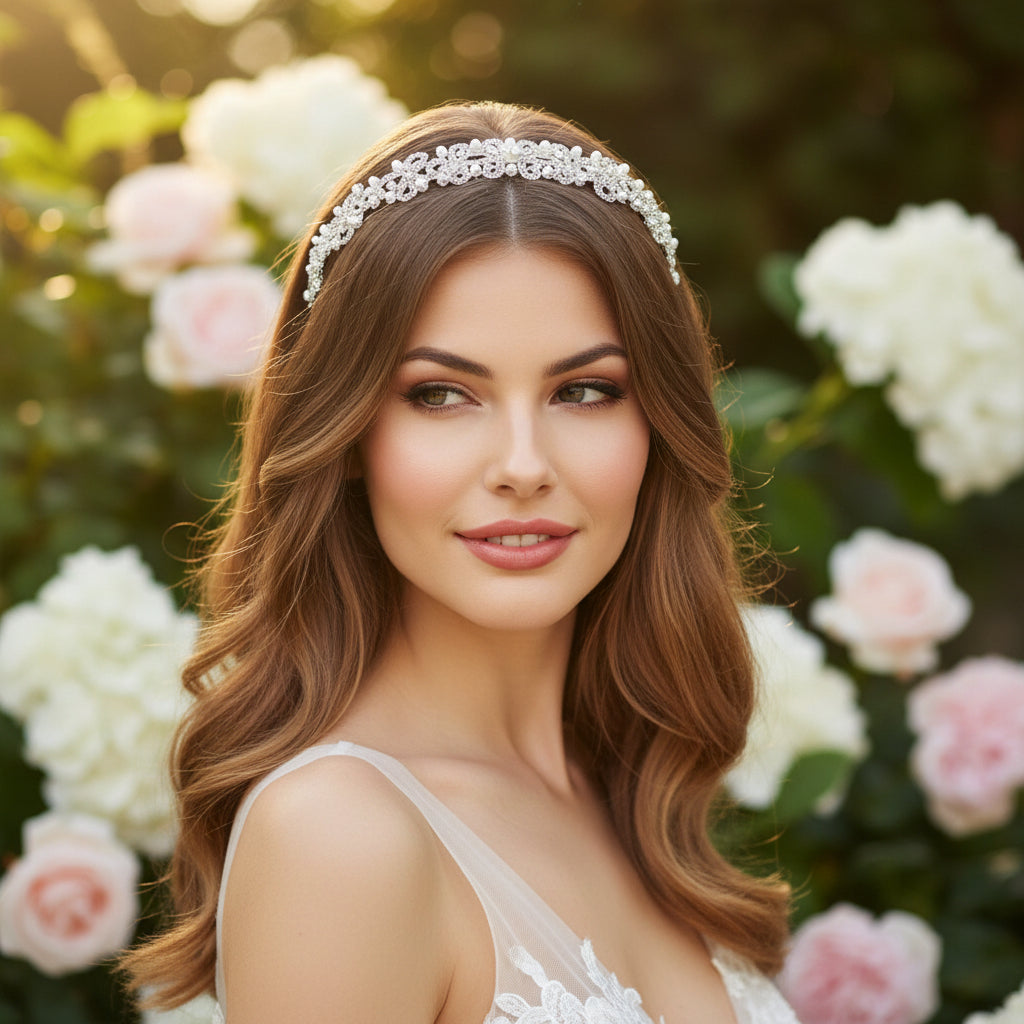 ATHENA COLLECTION - VINTAGE PEARL HEADBAND - AHB176 SILVER