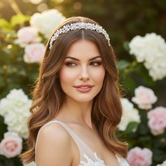 ATHENA COLLECTION - VINTAGE PEARL HEADBAND - AHB176 SILVER