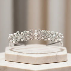 ATHENA COLLECTION - VINTAGE PEARL HEADBAND - AHB176 SILVER