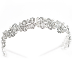 ATHENA COLLECTION - VINTAGE PEARL HEADBAND - AHB176 SILVER