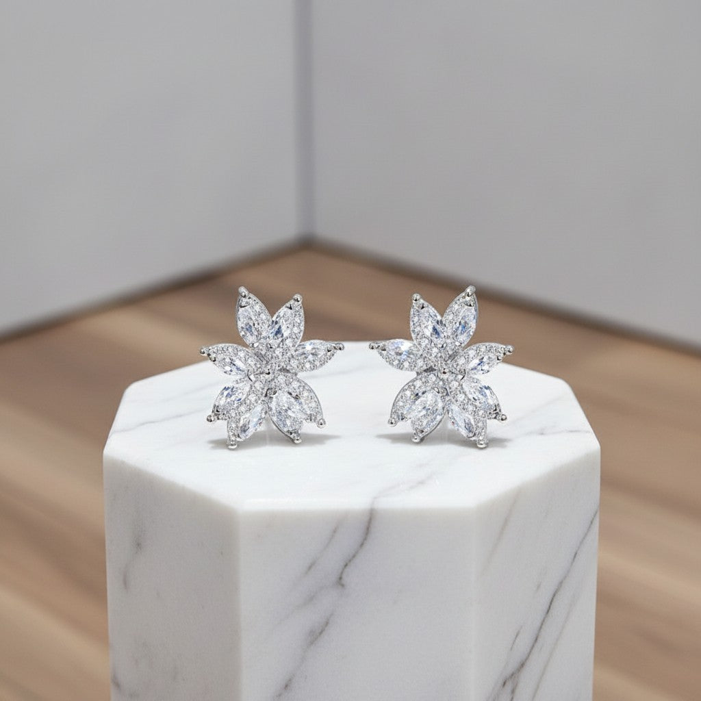 CUBIC ZIRCONIA COLLECTION - SPARKLE GEM EARRINGS - CZER749 SILVER