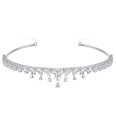 CUBIC ZIRCONIA COLLECTION - STARLET GEM TIARA - AHB178 SILVER