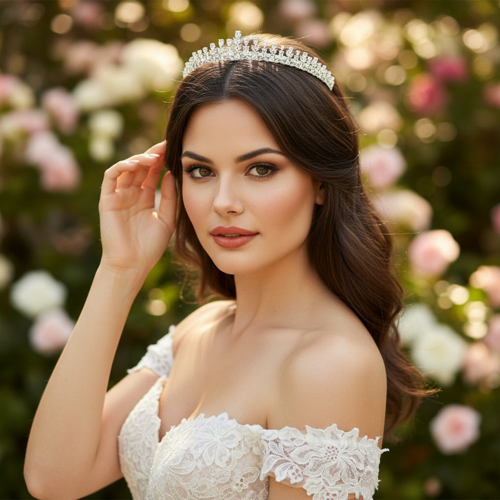 CUBIC ZIRCONIA COLLECTION - STARLET GEM TIARA - AHB178 SILVER