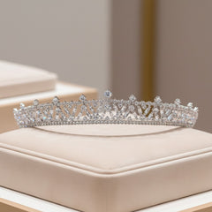 CUBIC ZIRCONIA COLLECTION - REGAL STARLET TIARA  - AHB179 SILVER