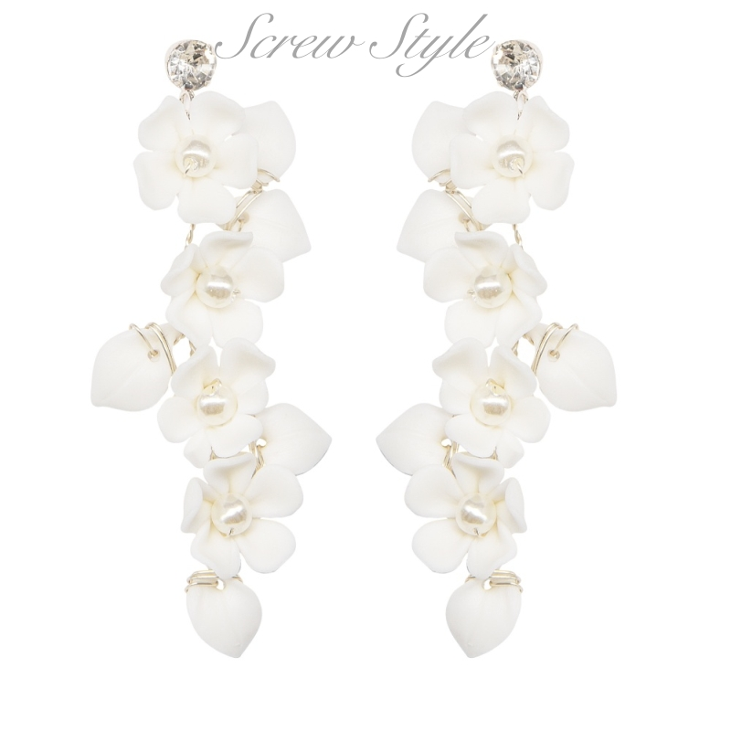 ATHENA COLLECTION -  FLORAL VINE EARRINGS - CZER750 SCREW STYLE