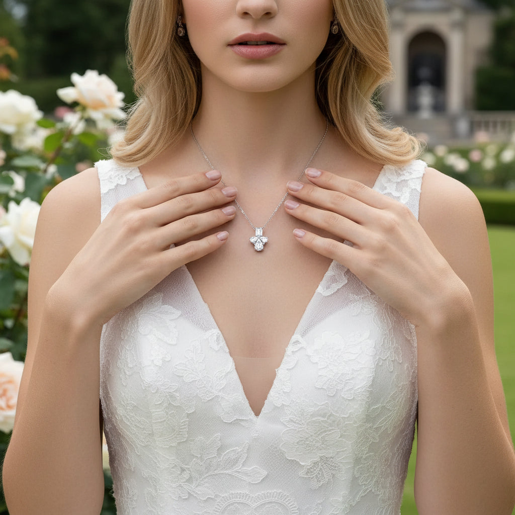 CUBIC ZIRCONIA COLLECTION - VINTAGE CHIC NECKLACE NK202 SILVER
