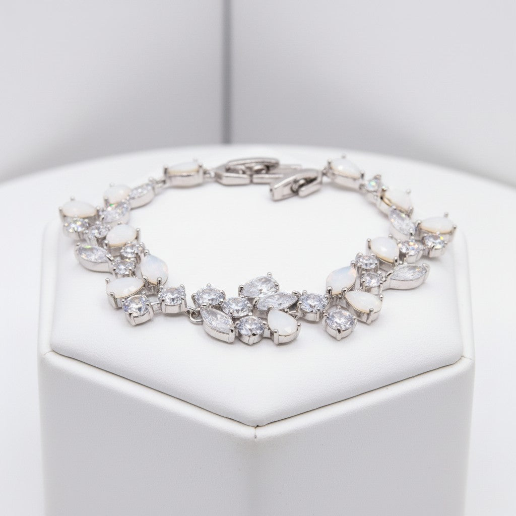 CUBIC ZIRCONIA COLLECTION - COUTURE OPAL SHIMMER BRACELET - BR151 SILVER