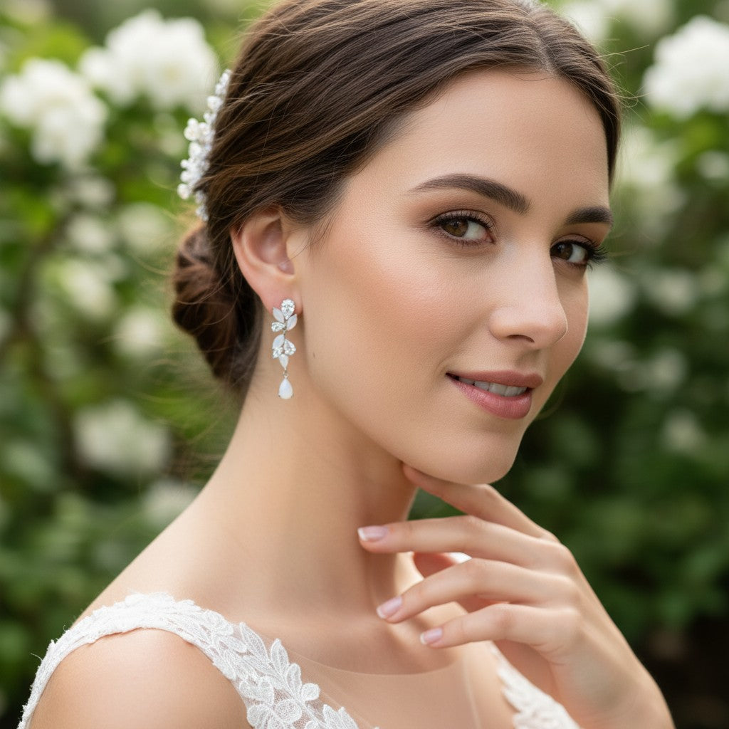 CUBIC ZIRCONIA COLLECTION - COUTURE OPAL SHIMMER EARRINGS - CZER754 SILVER