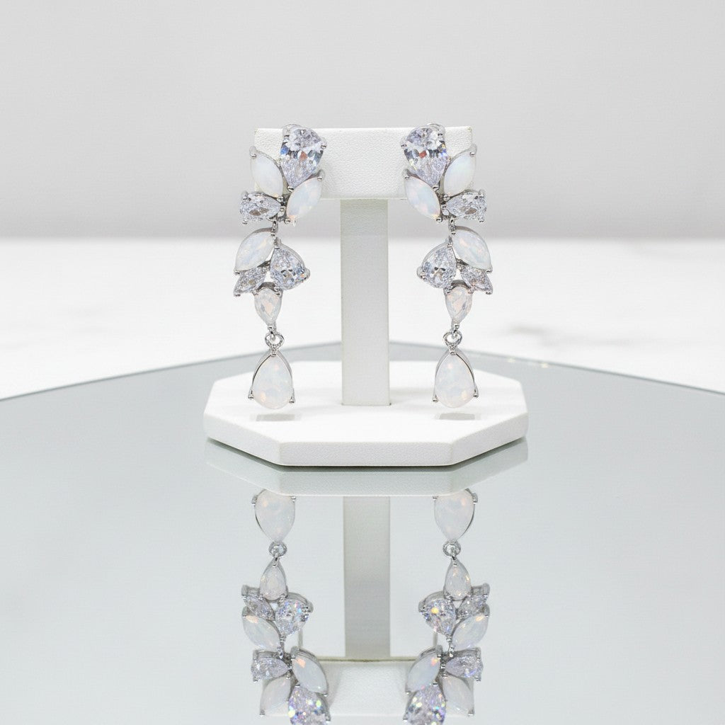 CUBIC ZIRCONIA COLLECTION - COUTURE OPAL SHIMMER EARRINGS - CZER754 SILVER