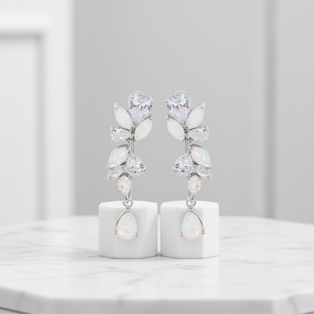 CUBIC ZIRCONIA COLLECTION - COUTURE OPAL SHIMMER EARRINGS - CZER754 SILVER