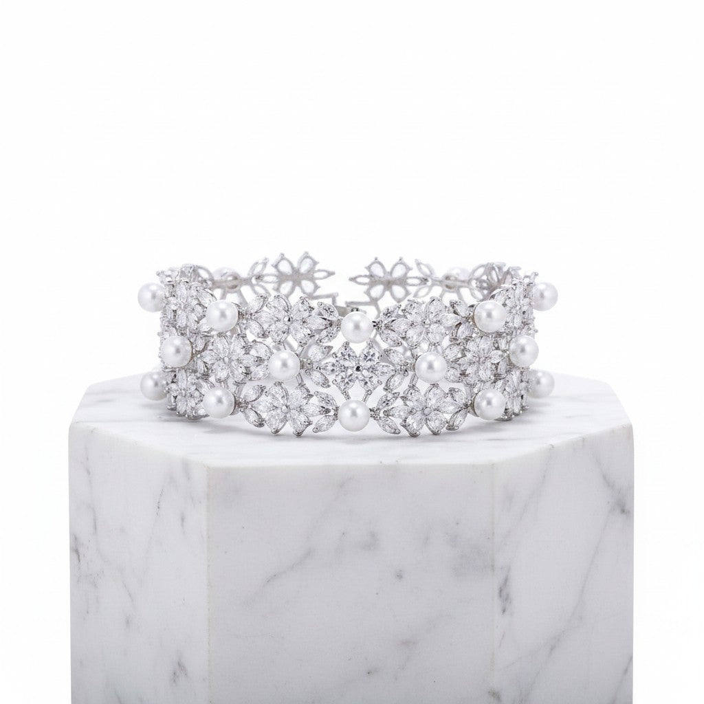 CUBIC ZIRCONIA COLLECTION - LUXURY SIMULATED DIAMOND BRACELET - BR152 SILVER