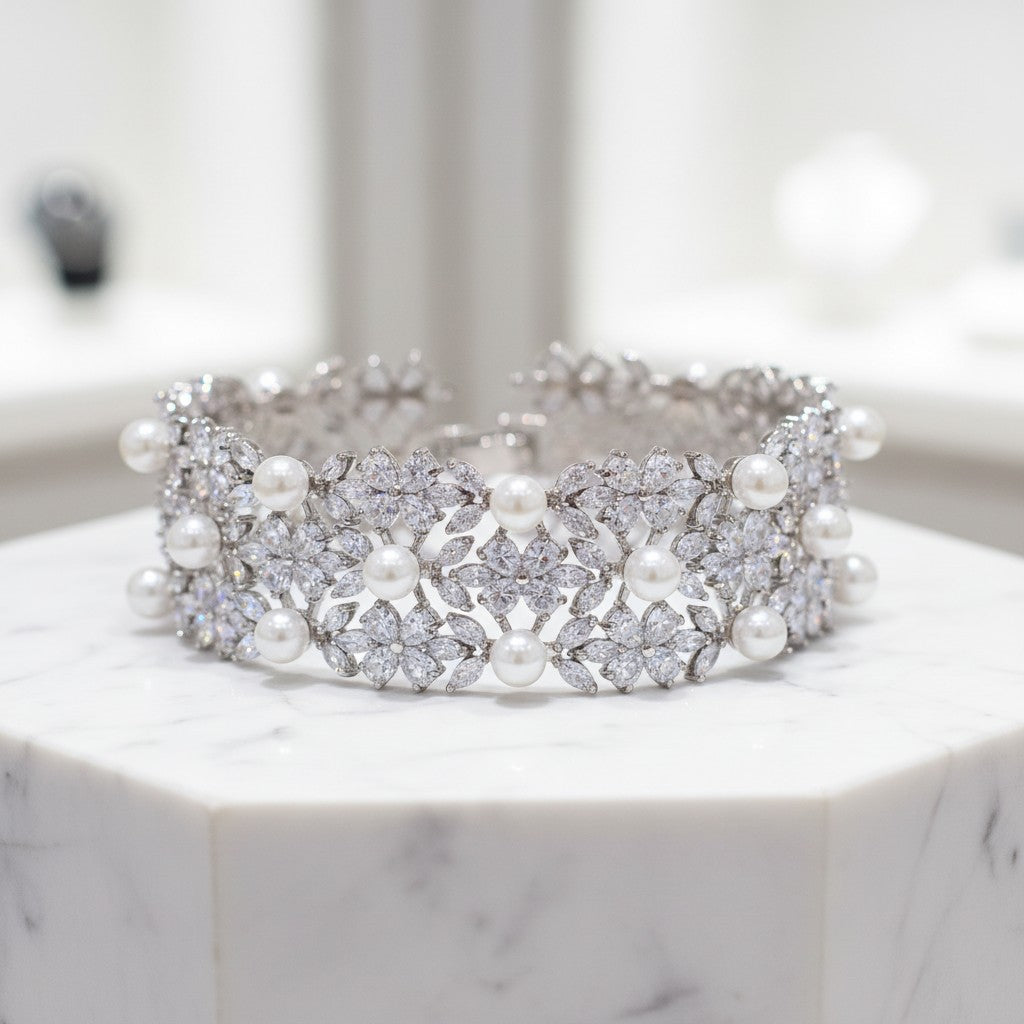 CUBIC ZIRCONIA COLLECTION - LUXURY SIMULATED DIAMOND BRACELET - BR152 SILVER
