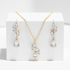 CUBIC ZIRCONIA COLLECTION - DAINTY ELEGANCE NECKLACE SET- CZNK204 GOLD