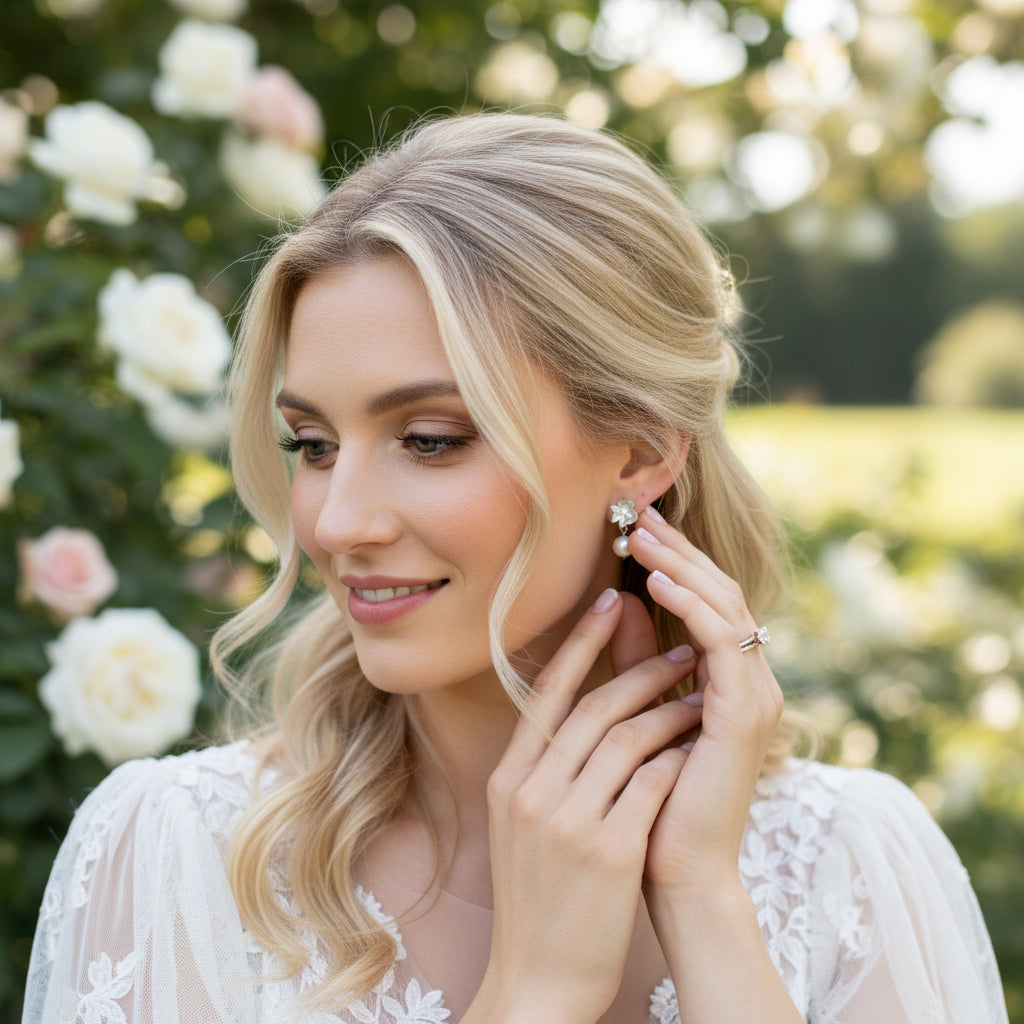 CUBIC ZIRCONIA COLLECTION - VINTAGE FLOWER EARRINGS - CZER756 SILVER