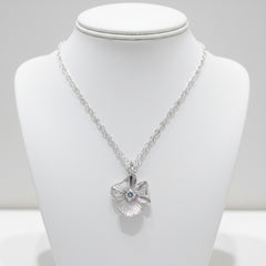 CUBIC ZIRCONIA COLLECTION - VINTAGE FLOWER NECKLACE- CZNK206 SILVER