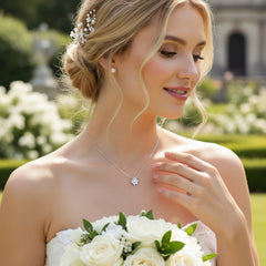 CUBIC ZIRCONIA COLLECTION - VINTAGE FLOWER NECKLACE- CZNK206 SILVER