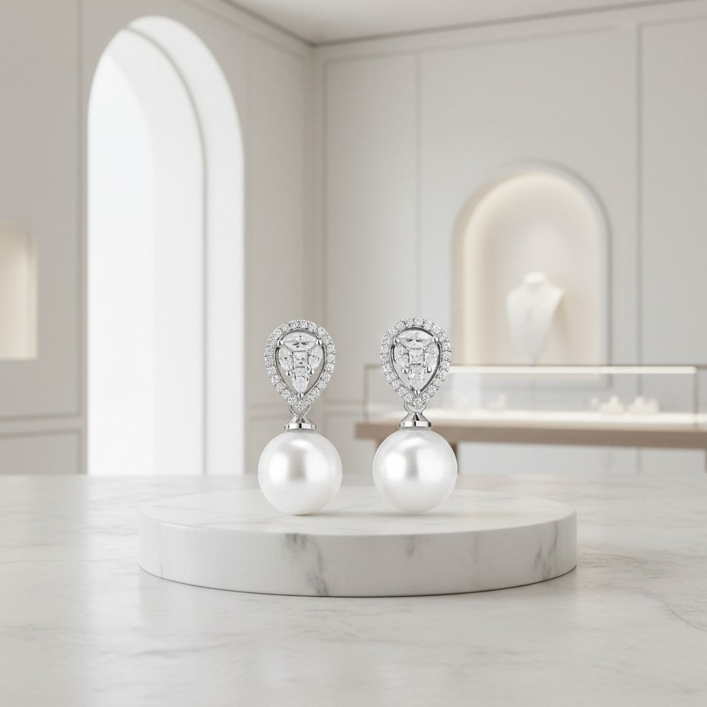 CUBIC ZIRCONIA COLLECTION - REGAL CHARM EARRINGS - CZER757 SILVER