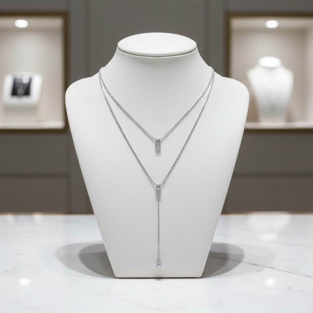 CUBIC ZIRCONIA COLLECTION - CHIC LAYERED NECKLACE - CZNK207 SILVER