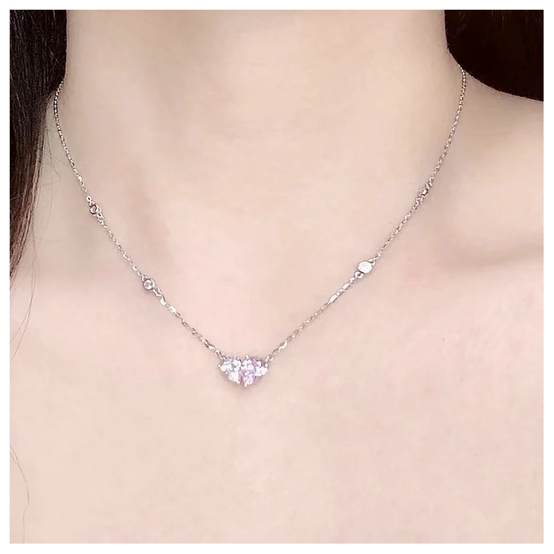 CUBIC ZIRCONIA COLLECTION - PINK HEART NECKLACE SET - CZNK208