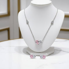 CUBIC ZIRCONIA COLLECTION - PINK HEART NECKLACE SET - CZNK208
