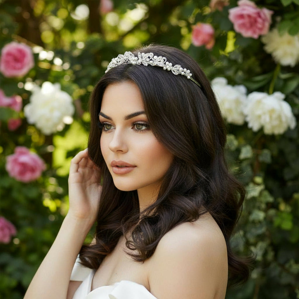 ATHENA COLLECTION - EXQUISITE PEARL TIARA SET - IVORY AHB180