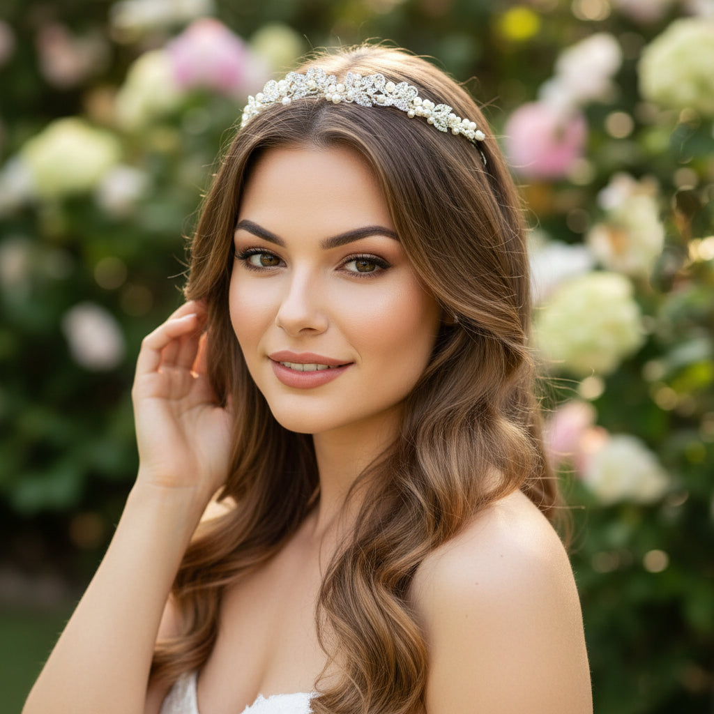 ATHENA COLLECTION - EXQUISITE PEARL TIARA SET - IVORY AHB180