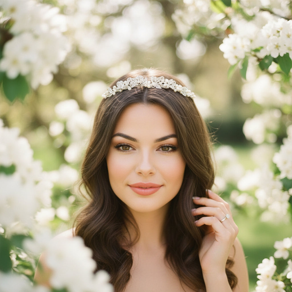 ATHENA COLLECTION - EXQUISITE PEARL TIARA SET - IVORY AHB180