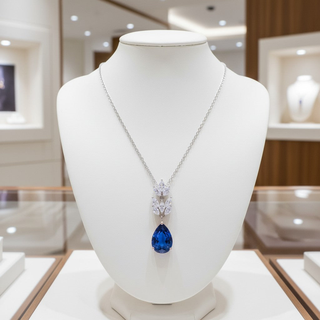 CUBIC ZIRCONIA COLLECTION - STARLET CHIC NECKLACE -  CZNK86 SAPPHIRE