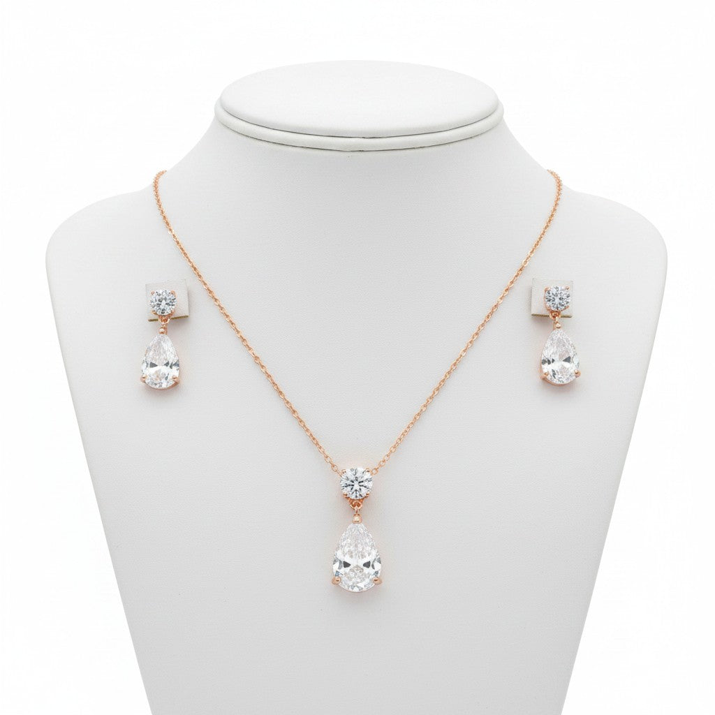 CUBIC ZIRCONIA COLLECTION - DAINTY CRYSTAL GEM SET - CZNK32 ROSE GOLD