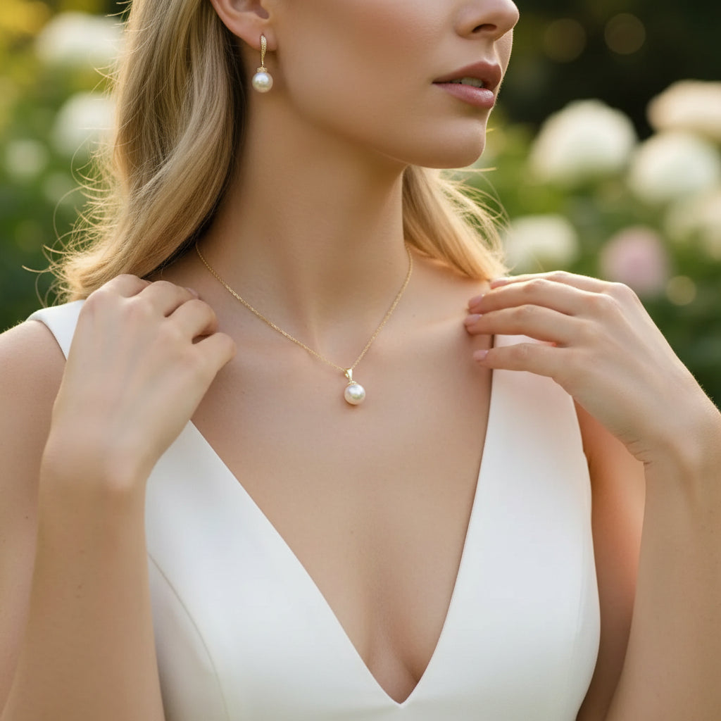 CUBIC ZIRCONIA COLLECTION - ELEGANCE PEARL DROP EARRINGS - CZER717 GOLD