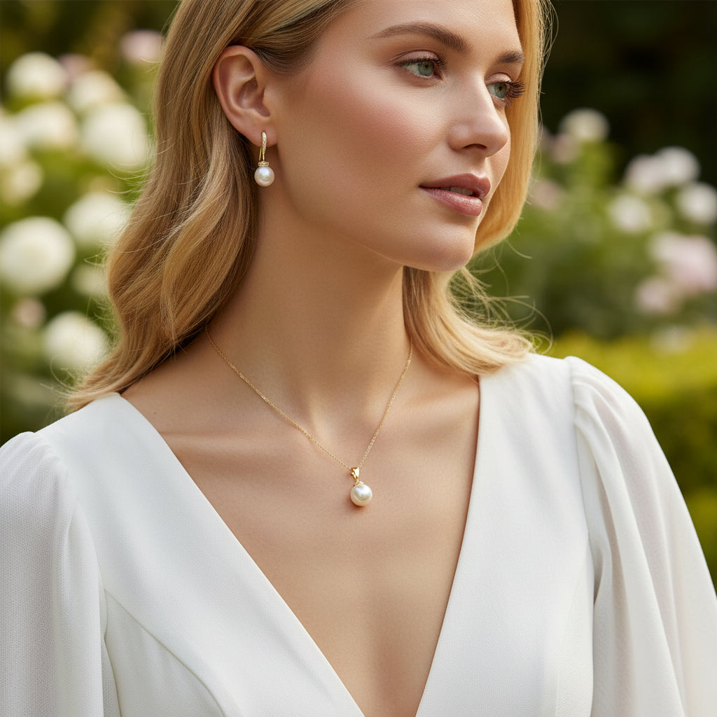 CUBIC ZIRCONIA COLLECTION - ELEGANCE PEARL DROP EARRINGS - CZER717 GOLD
