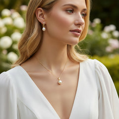CUBIC ZIRCONIA COLLECTION - ELEGANCE PEARL DROP EARRINGS - CZER717 GOLD