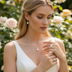 CUBIC ZIRCONIA COLLECTION - ELEGANCE PEARL DROP EARRINGS - CZER717 SILVER