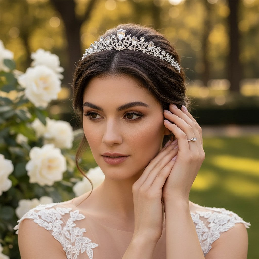 CUBIC ZIRCONIA COLLECTION - CHIC STARLET TIARA - AHB181 SILVER