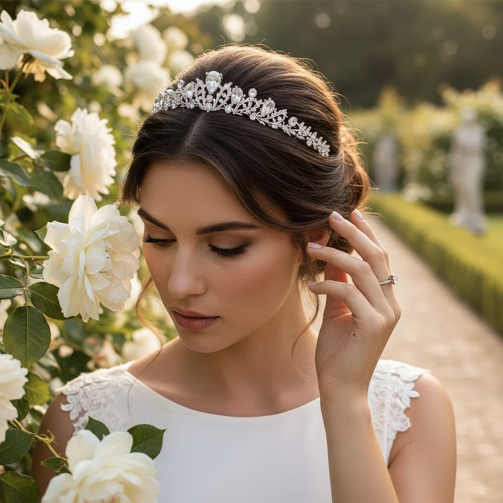 CUBIC ZIRCONIA COLLECTION - CHIC STARLET TIARA - AHB181 SILVER