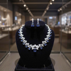 CUBIC ZIRCONIA COLLECTION - SHIMMERING STARLET NECKLACE SET - CZNK150 SAPPHIRE
