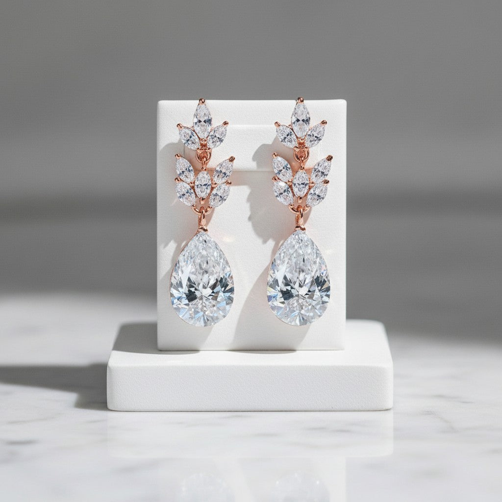 CUBIC ZIRCONIA COLLECTION - STARLET CHIC EARRINGS - CZER368 ROSE GOLD