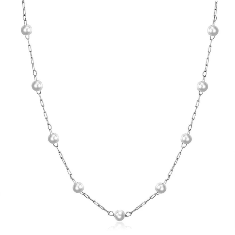 ATHENA COLLECTION - STYLISH PEARL NECKLACE - CZNK211 SILVER