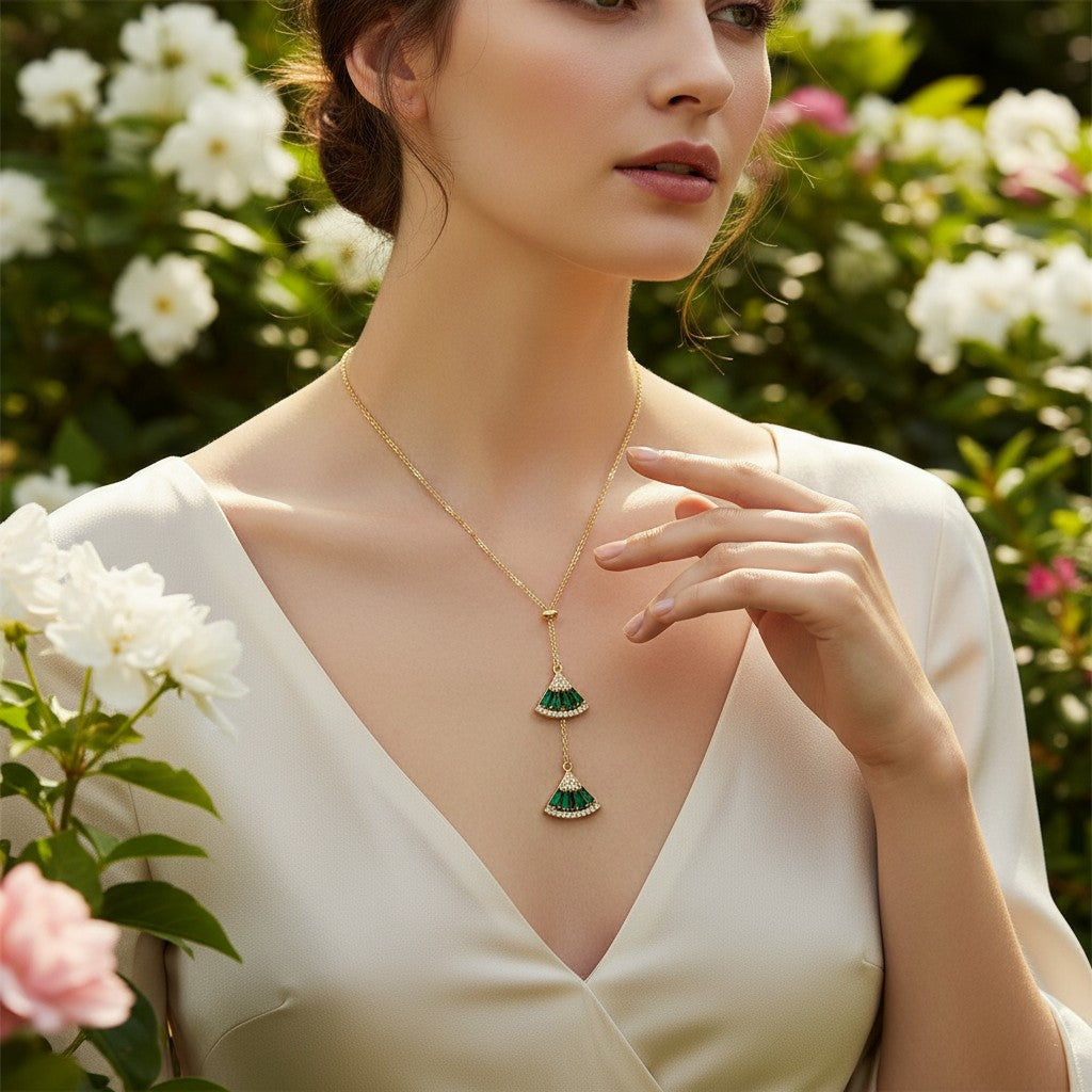 CUBIC ZIRCONIA COLLECTION - GATSBY STYLE NECKLACE - CZNK214 EMERALD