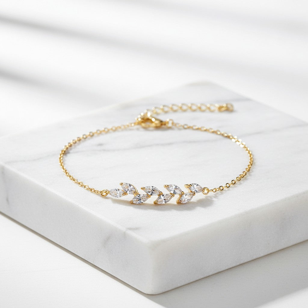 CUBIC ZIRCONIA COLLECTION - DAINTY ELEGANCE BRACELET - CZBR154 GOLD