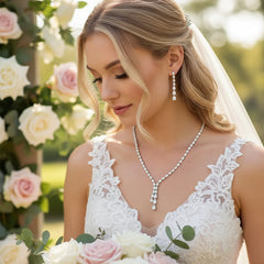CUBIC ZIRCONIA COLLECTION - CHIC CASCADE NECKLACE SET  - CZNK215 SILVER