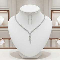 CUBIC ZIRCONIA COLLECTION - CHIC CASCADE NECKLACE SET  - CZNK215 SILVER