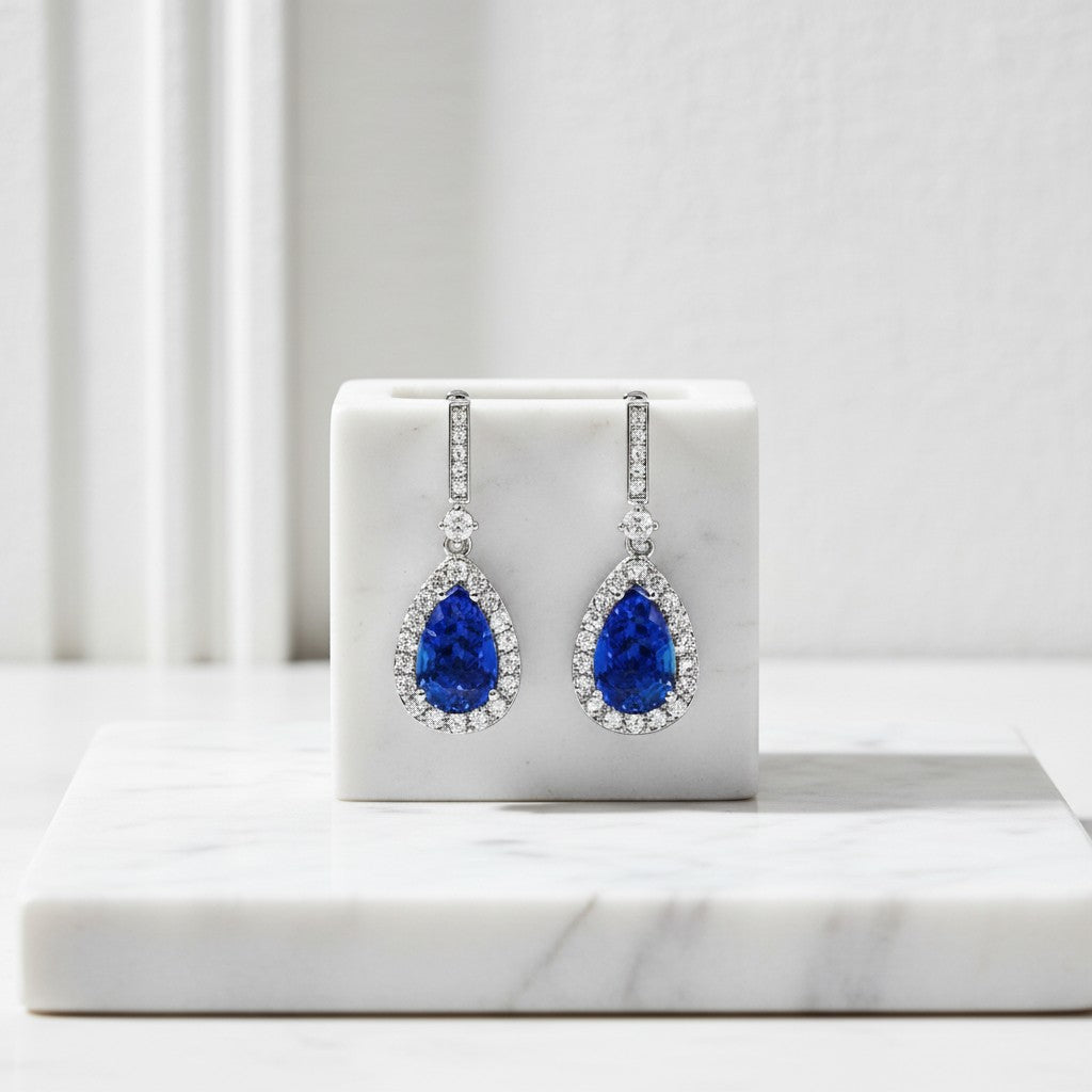 CUBIC ZIRCONIA COLLECTION - CRYSTAL SHIMMER EARRINGS - SAPPHIRE CZER760